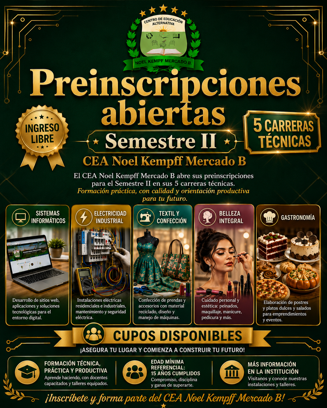 Preinscripciones abiertas para el Semestre II en las Carreras Técnicas del CEA Noel Kempff Mercado B